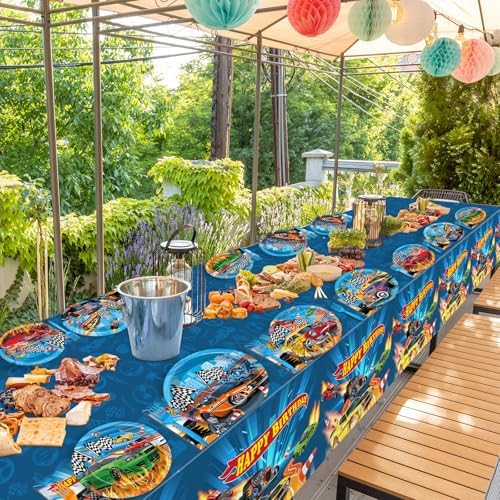 98 Pcs Race Car Party Plates Napkins Tablecloths for Kids Birthday