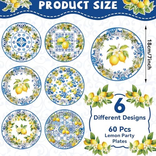 60PCS Lemon Theme Paper Plates for Birthday and Party