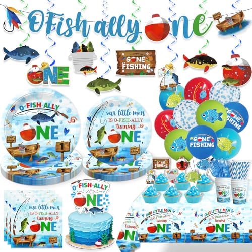 Cocomigo 201Pcs Ofishally One Birthday Decorations Tableware Set