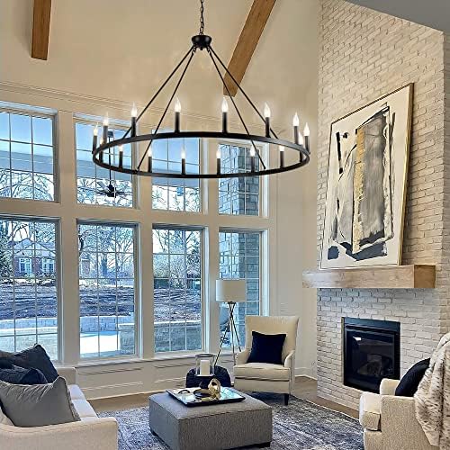 16 Light Black Wagon Wheel Chandelier Large Farmhouse Light Fixture