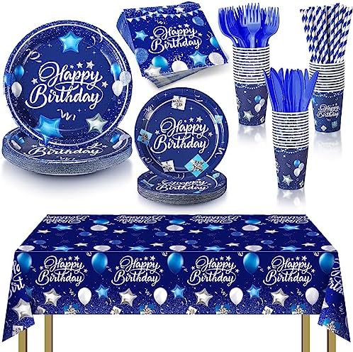 Norme 176 Pcs Navy Blue Birthday Tableware Set