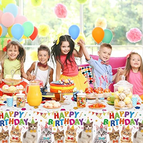 3 Pack Cute Cat Print Plastic Tablecloth 54x108 Inch