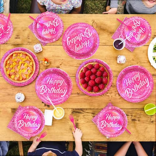 96Pcs Hot Pink Iridescent Party Tableware Set