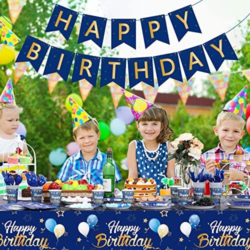 Blue Happy Birthday Tableware Set for 24 Guests