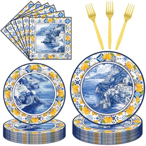 96 Pcs Capri Lemon Party Plates and Napkins Set