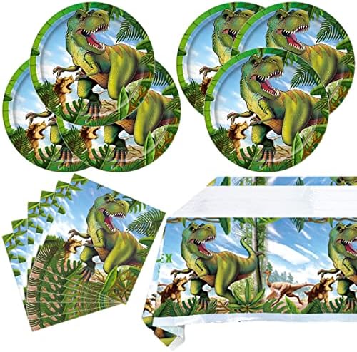 OULUN Tyrannosaurus Rex Party Plates Set 20 Plates 20 Napkins Tablecloth