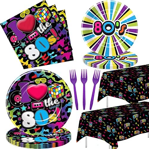80s Party Decorations Tableware Set for 24 Guests