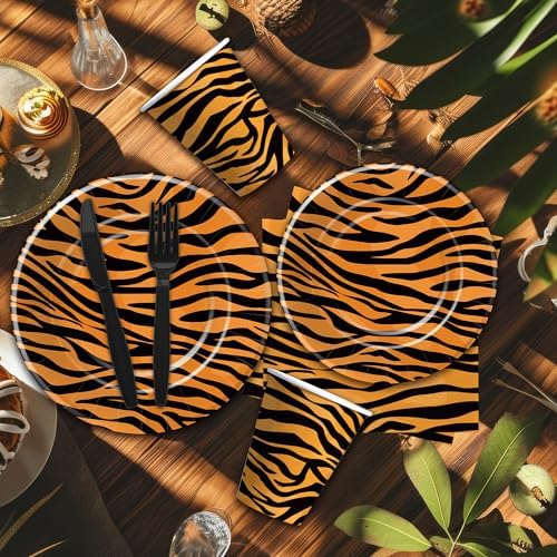 Tiger Print Birthday Plates and Napkins Set Serves 24