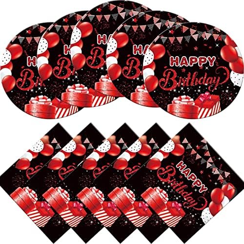Red and Black Party Plate Set 20 Plates and Napkins