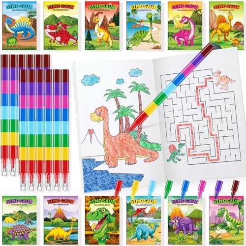 BenLouis 24 Dinosaur Coloring Books with Stacking Crayons