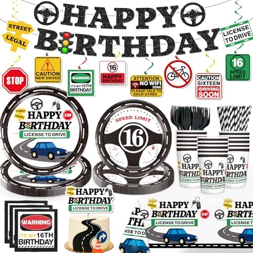 16th Birthday Decorations for Boys Car Theme Party Set