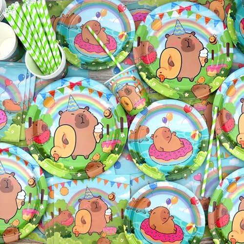 KEFAN Capybara Birthday Party Decorations Plates Set