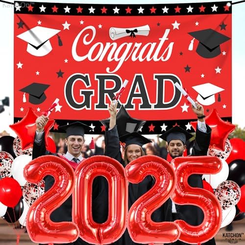 KatchOn Red and Black Graduation Decorations 2025 Set