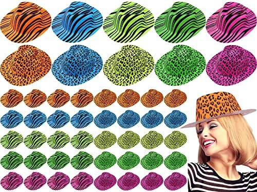 50 Piece Animal Print Neon Party Hats for Kids Adults