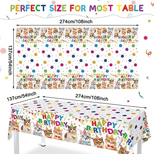 3 Pack Cute Cat Print Plastic Tablecloth 54x108 Inch