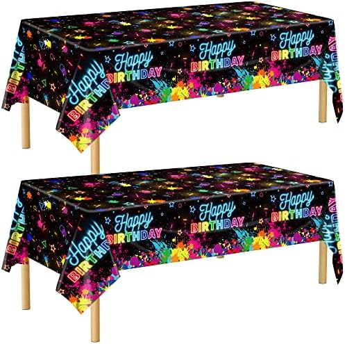Durony 2 Pack Neon Glow Table Covers for Birthday Parties