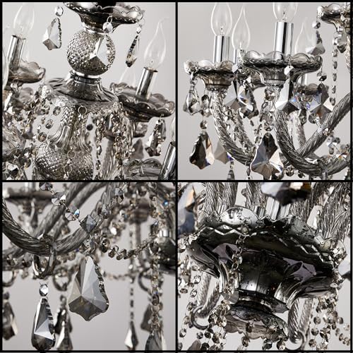 Uboxin Luxury Crystal Chandelier Smoke Gray 9-Light