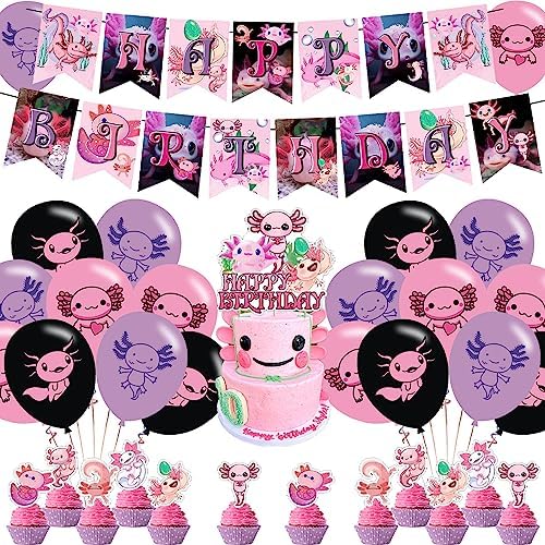 Pink Axolotl Birthday Decorations Set