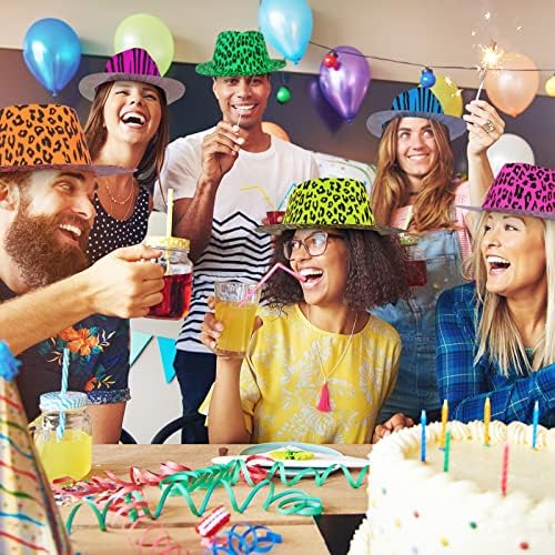 50 Piece Animal Print Neon Party Hats for Kids Adults