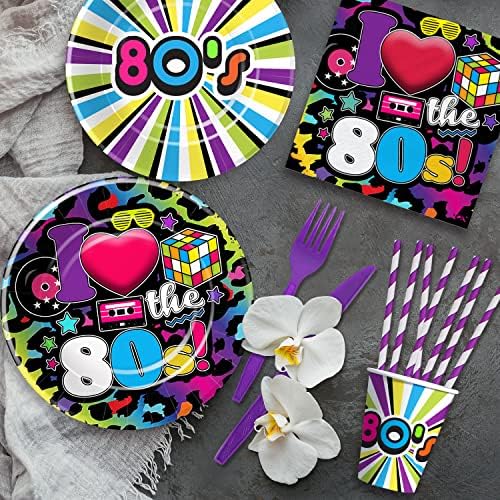 80s Party Decorations Tableware Set for 24 Guests