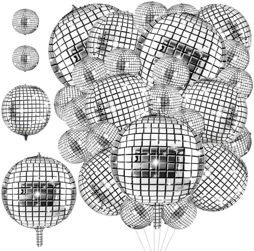 Lewtemi 48 Pcs Silver Disco Ball Balloons