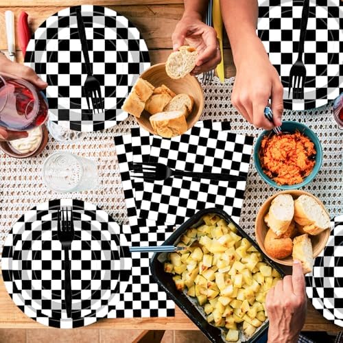 100 Pcs Racing Checkered Party Supplies Set for 25
