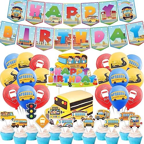 School Bus Birthday Party Decorations Set