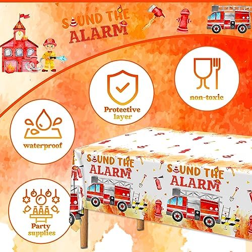 Firetruck Birthday Tablecloth Set - 3Pcs Firefighter Party Decorations