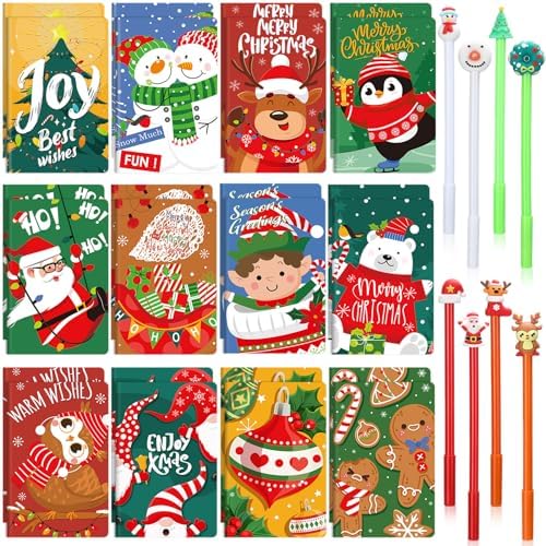 Tenceur 48 Pcs Christmas Mini Notebook Set with Pens