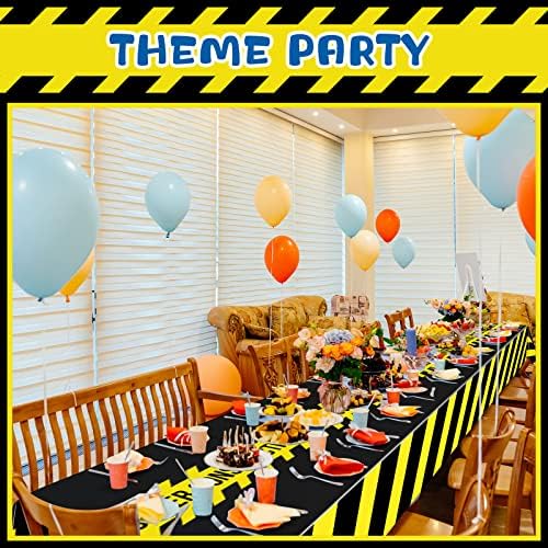 3 Pcs Construction Tablecloth Yellow Black Party Cover