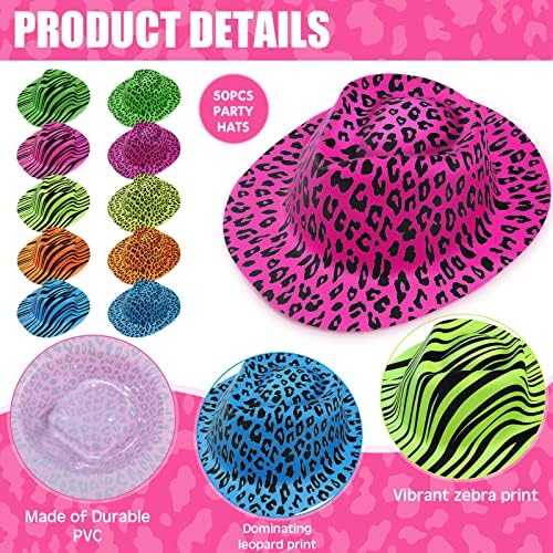50 Piece Animal Print Neon Party Hats for Kids Adults
